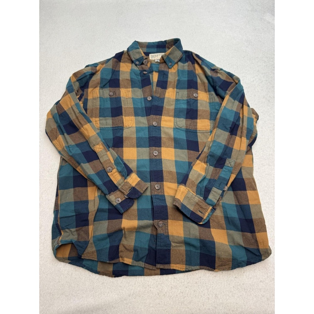 Duluth Trading Co Shirt Mens Large Multi Plaid Flannel Button Up Relaxed Fit